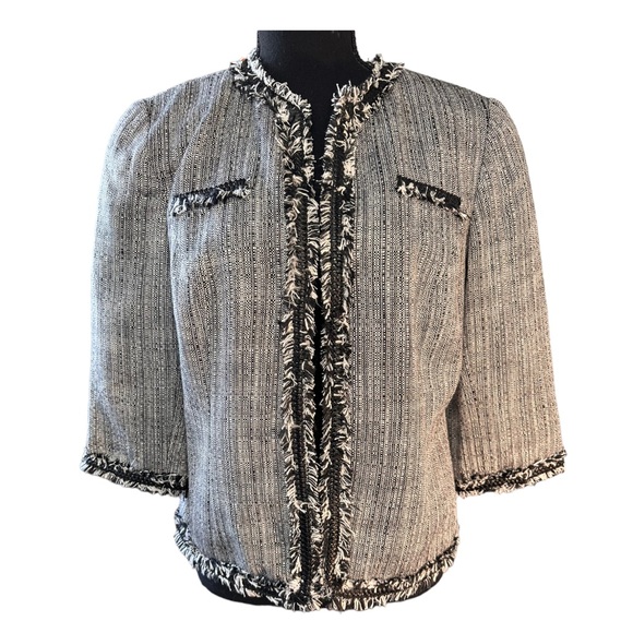 Coldwater Creek Jackets & Blazers - Coldwater Creek Neutral Fringe Trim Jacket Size 12P
